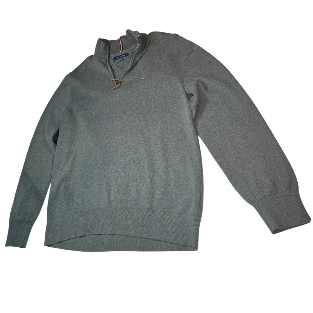 Tommy Hilfiger Mens XL Quarter Zip‎ Sweater Heather Green Mock Neck Pullover